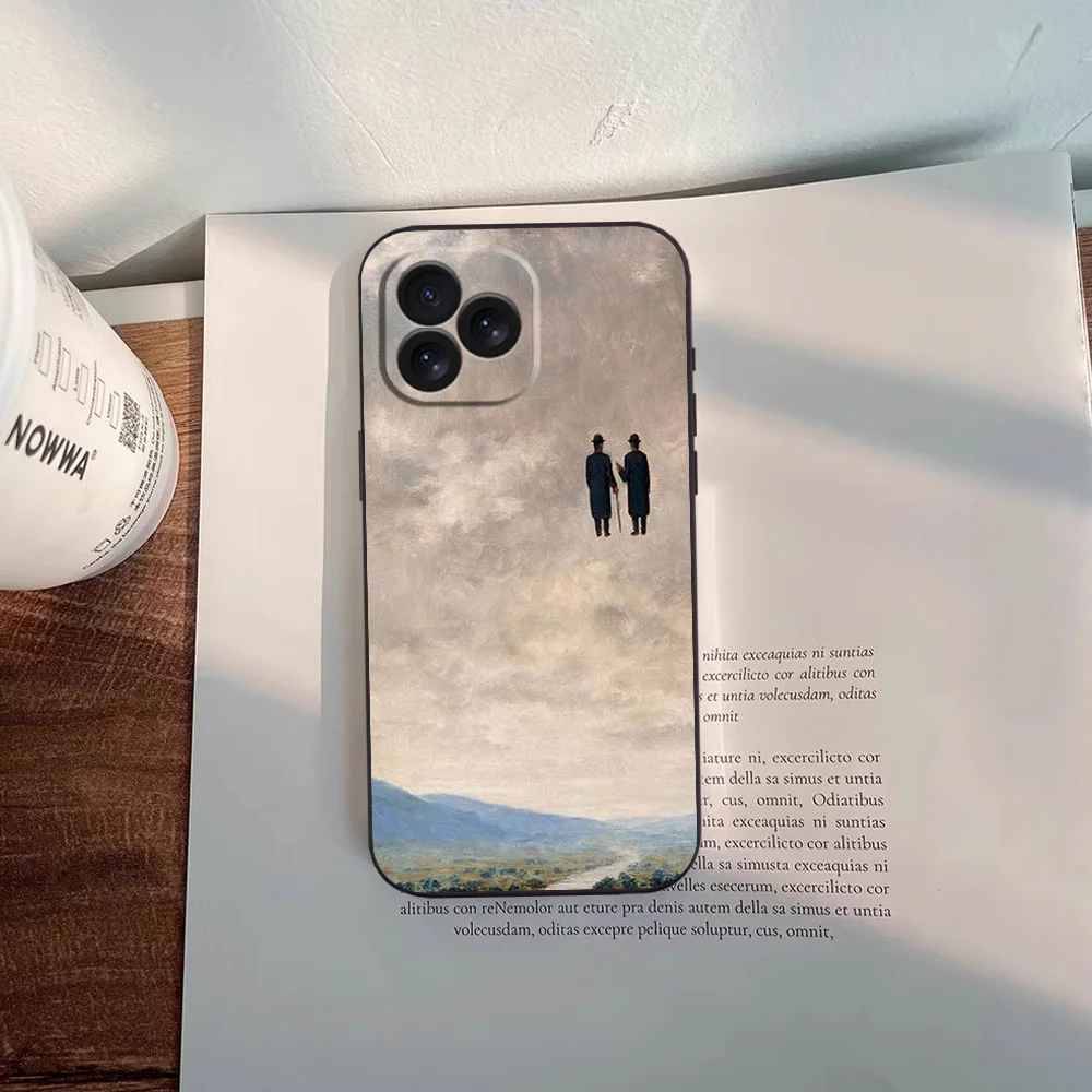 R-Rene M-MagritteS Art Phone Case for iPhone 12 11 13 14 15 16 Max Pro Plus Black Soft Silicone Cover