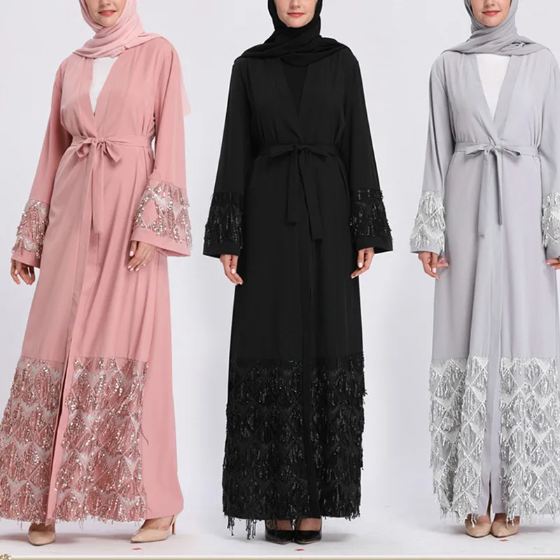 Модная Лидер продаж мусульманская абайя из сетчатой ткани с блестками Турецкая