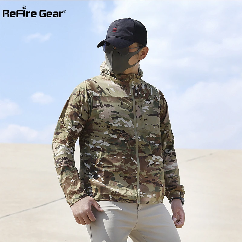 

Куртка ReFire Gear Мужская быстросохнущая, ультралегкий дождевик с капюшоном и защитой от УФ излучения, тонкая армейская в стиле милитари, на лето