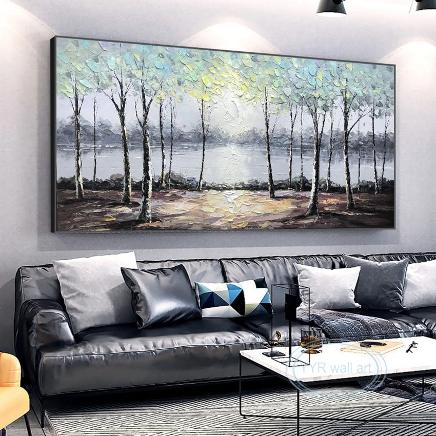 

Художественная картина маслом на холсте «абстрактный лес» с толстой текстурой, ручная работа, декоративный плакат, Современная Настенная картина для гостиной, спальни