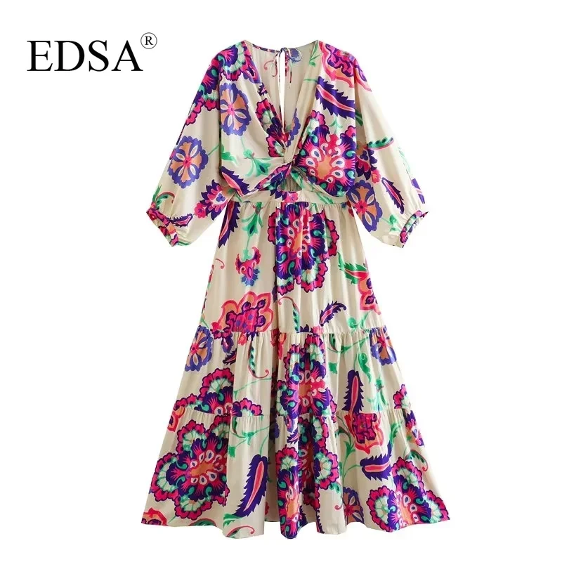 

Платье-миди из поплина с принтом и V-образным вырезом