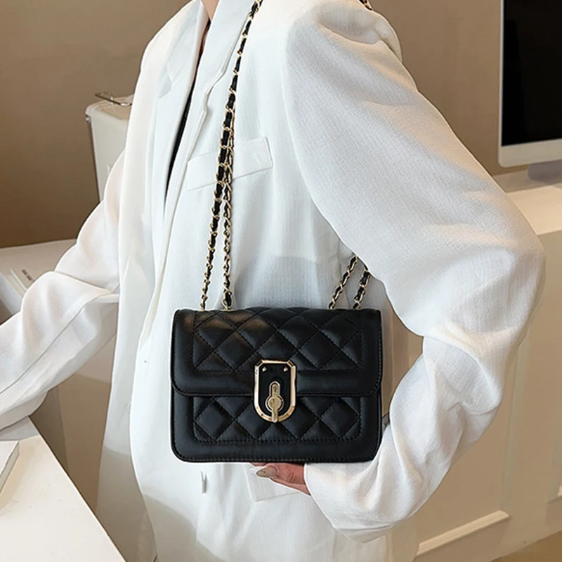 New Luxury Designer Shoulder Bag for Women Pu Leather Crossbody Bag Female Bags Fashion Ladies Chain Plaid Messenger Handbags