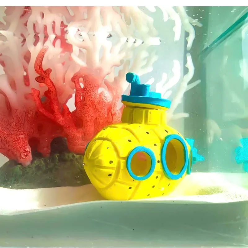 Полимерная подводная лодка украшения полые рыбы креветки укрытие пещера Фотофон