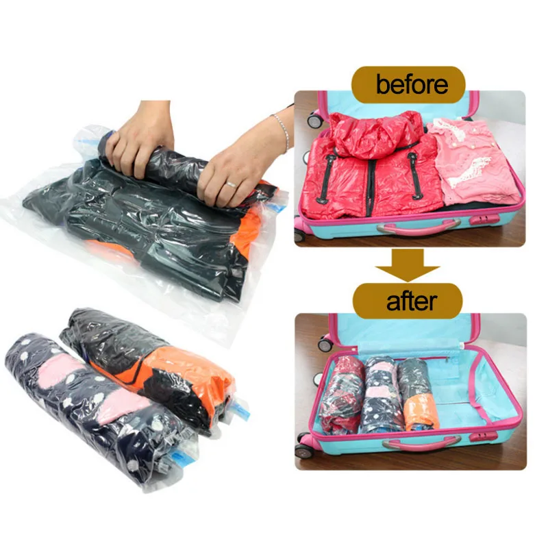 

4 Sizes Rolling Type Vacuum Compression Bag for Clothes Storage Finishing Package Travel Package Save Space Organizer Supplies