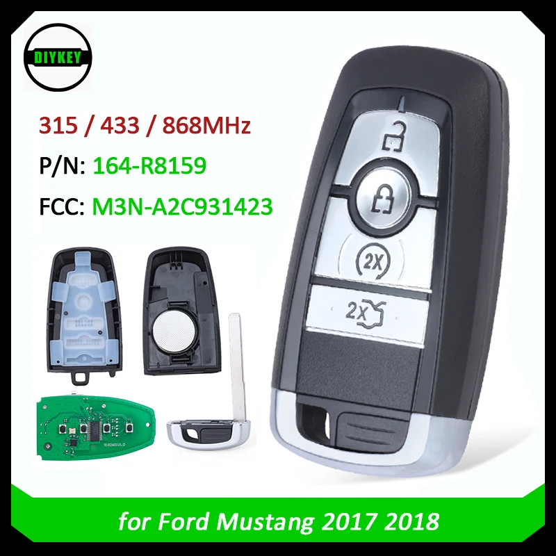 

DIYKEY 4 кнопки дистанционного ключа автомобиля Aftermarket Fob 315/433,92/868 МГц для Ford Mustang 2017-2018 P/N:164-R8159 FCC, аддитивного цветового пространства: M3N-A2C931423
