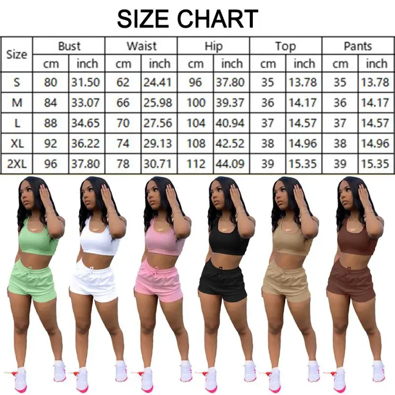 Summer Custom Logo/Text Brand Women's Shorts Set Cropped Top Sports Vest+Pocket Drawstring Shorts Two-piece Tracksuit Outfits