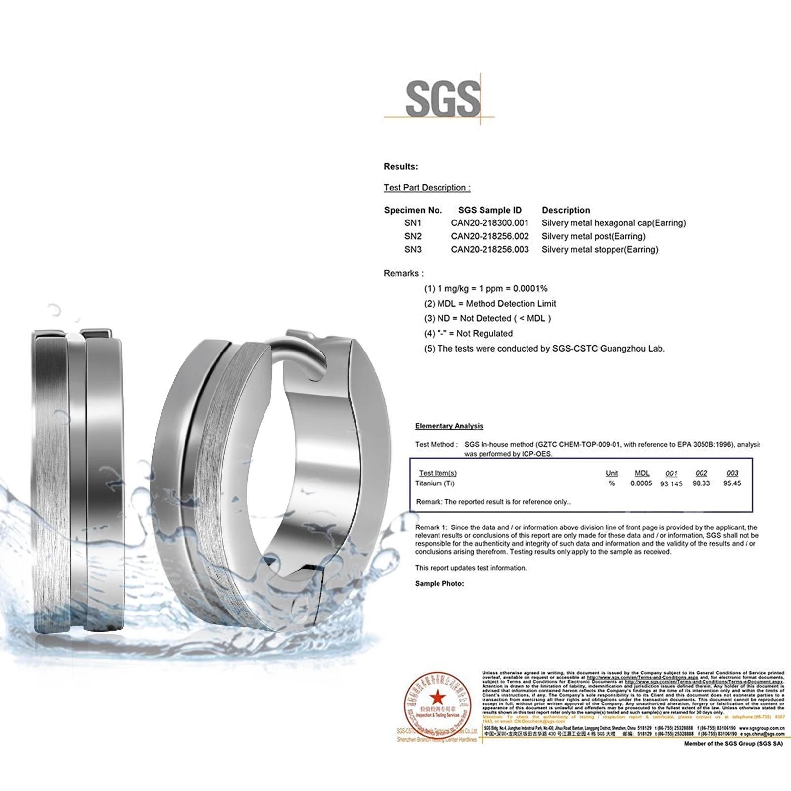TGNEL Серьги-кольца из чистого титана без никеля полуматовые и полуполированные