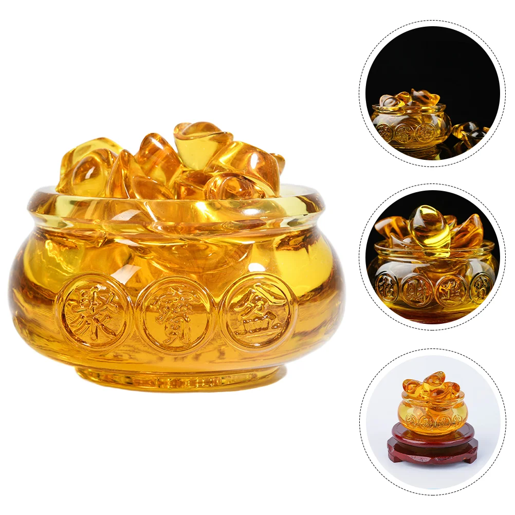 

Shui Feng Treasure Bowl Wealth Basin Chinese Ingot Yuan Money Bao Decor Statue Decoration Birthday Crystal Gifts Figurine Women