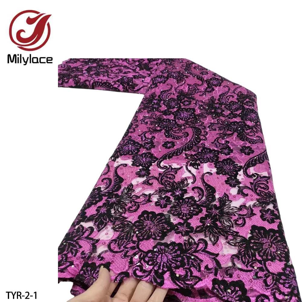 

2022 African Lace Fabrichigh Quality Designer Fabric Sequins Embroidered Velvet Lace Fabric Nigeria Dresses for Women TYR-2