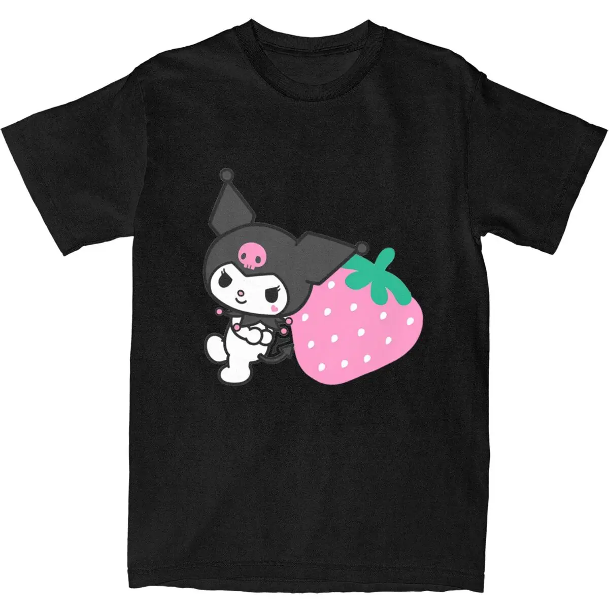 Футболка Kuromi Straberry мужская забавная футболка из чистого хлопка Y2K летняя