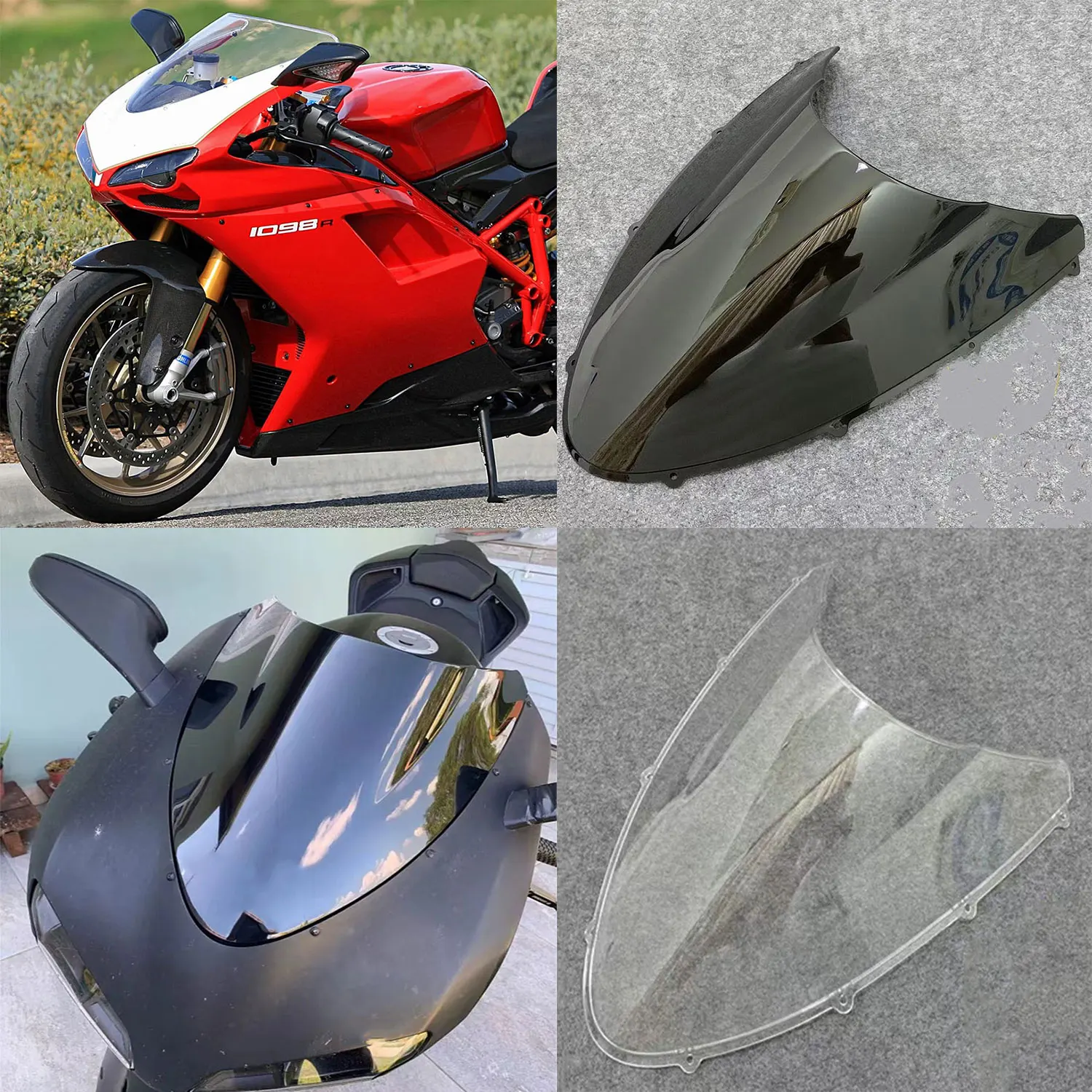 Фото Ветровое стекло для мотоциклов Ducati 848, 1098, 1198, 1098R, 1098S, 1198S, 1198R (2007-2011) — двойное, изогнутое, ветрозащитное №1