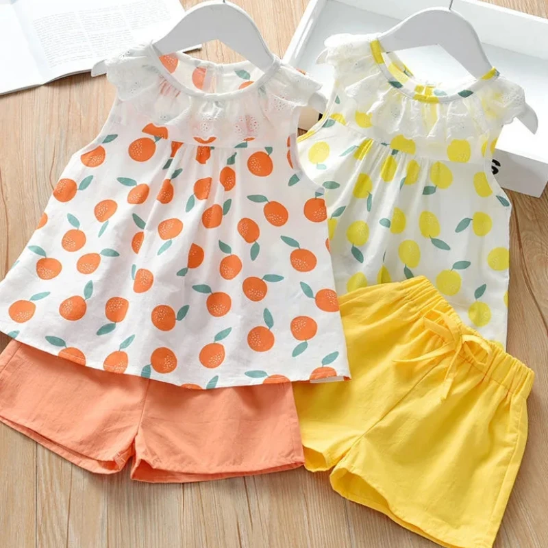 Летний повседневный комплект из 2 предметов для девочек Новый универсальный топ