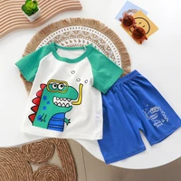kids t shirts summer girls short sleeve suits lovely children round neck cotton top clothing cute boys casual design clothes set
