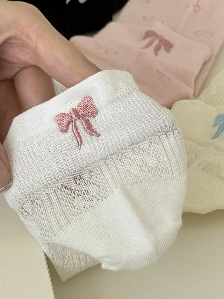 Носки женские с бантом милые модные белые тонкие сетчатые короткие носки из