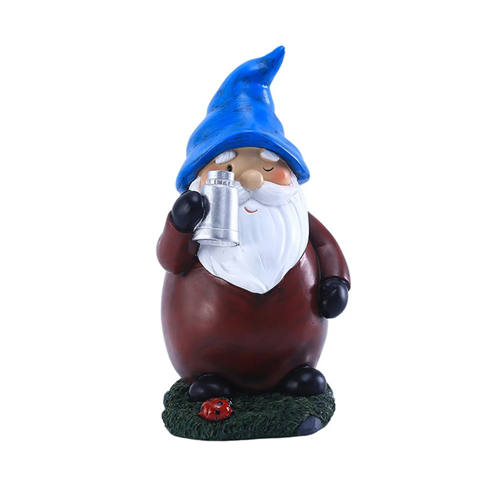 

19cm Tall Resin Miniature Solar Light Garden Blue Hat Dwarf Ornaments Cute Crafts For Home And Bedroom Decoration