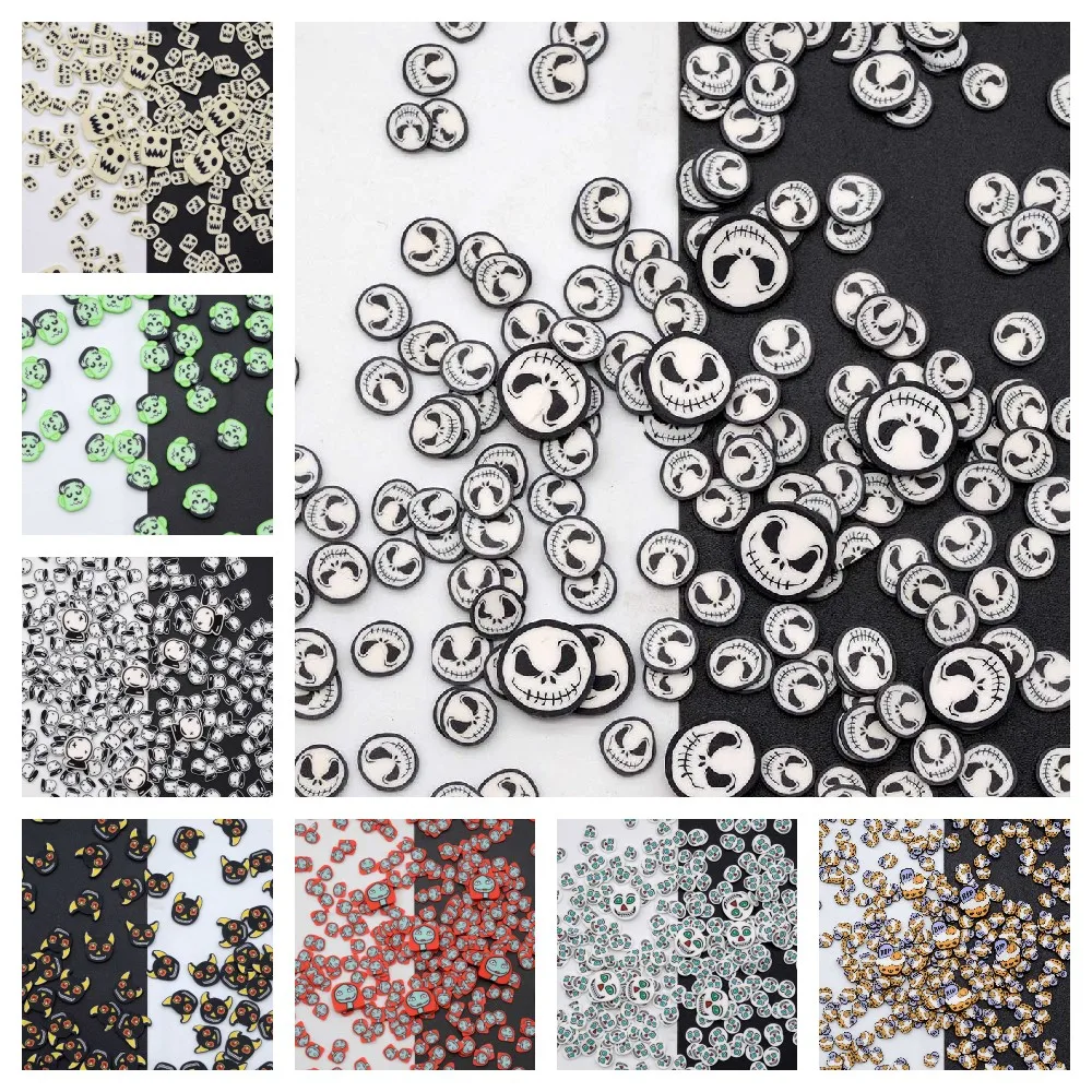 

100g/Lot Polymer Cute Halloween Ghost Skull Devil Coffin Clay Slices Sprinkles for Crafts Making Nail Art ,Scrapbook DIY