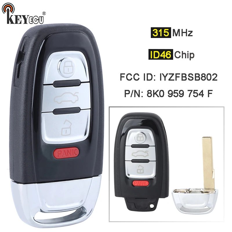 

KEYECU 315MHz ID46 FCC ID: IYZFBSB802 P/N: 8K0 959 754 F Lacquered Panit Remote Key Fob for Audi A4 A5 Q5 S4 S5 2008-2012