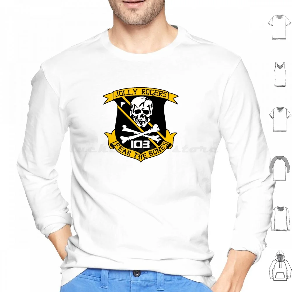 Fear The Bones Ii Hoodies Long Sleeve Jolly Rogers F14 F 14 Naval Tomcat Squad Squadron Patch Us Navy Fighter