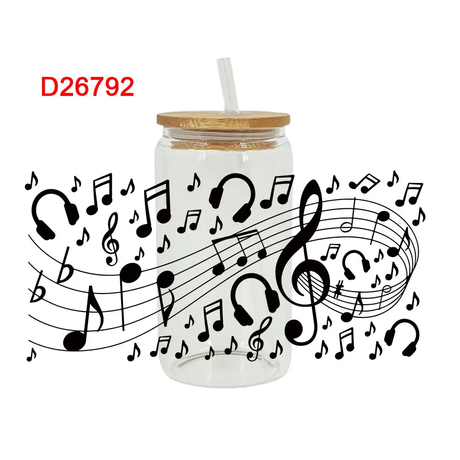 

3D УФ DTF музыкальные и ноты печатные наклейки-переводяники 16 унций обертывания чашек для DIY стекло керамика металл кожа и т. д. D17517