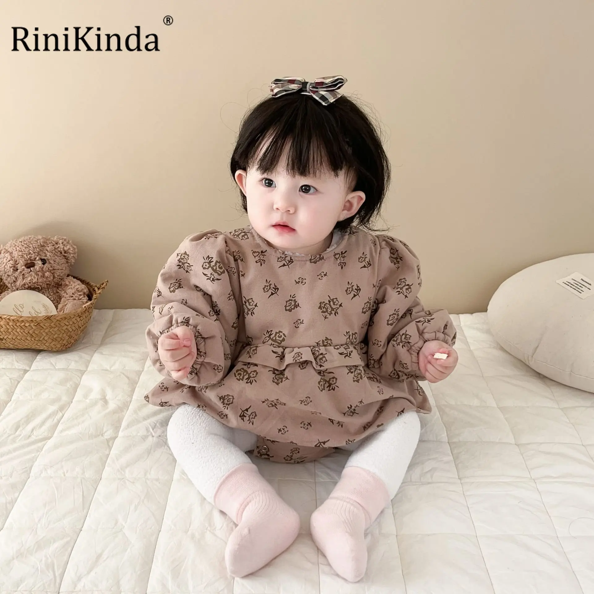 

RiniKinda Autumn Winter Newborn Infant Girls Romper Playsuit Overalls Cotton Long Sleeve Floral Baby Jumpsuit Newborn Clothes