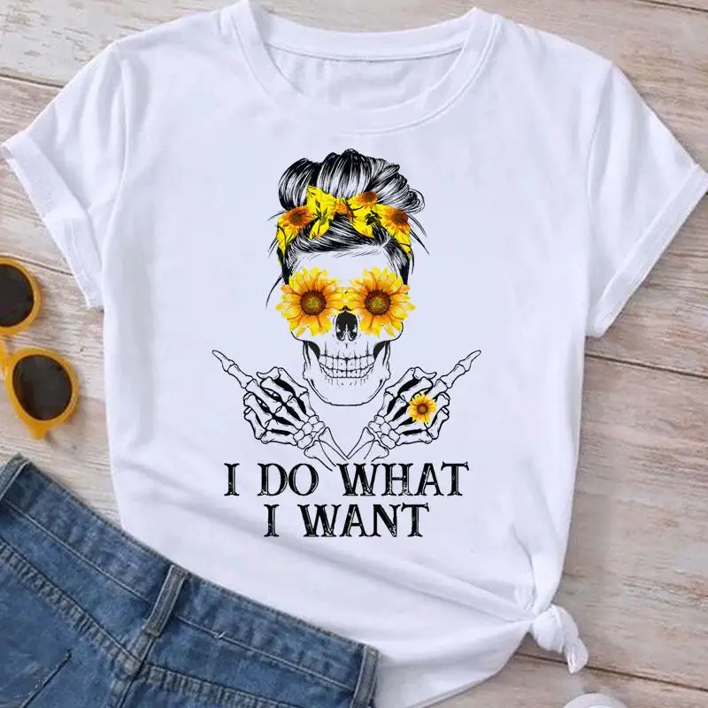 

Graphic T Shirt Fashion Clothes Summer Tee Ladies Cartoon Funny Skull Letter Cute Clothing Short Sleeve Women T-shirt Female Top