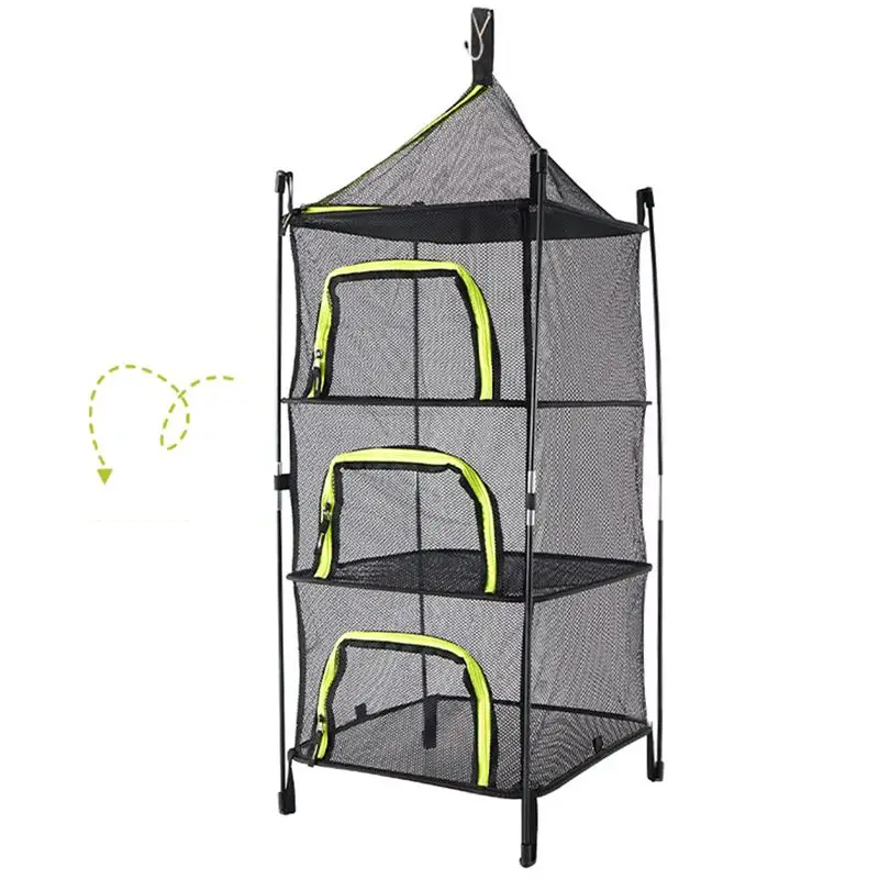 

1PC Drying Net Four Layers Outdoor Folding Square Anti-Deformation Drying Net with Zippers (Green)