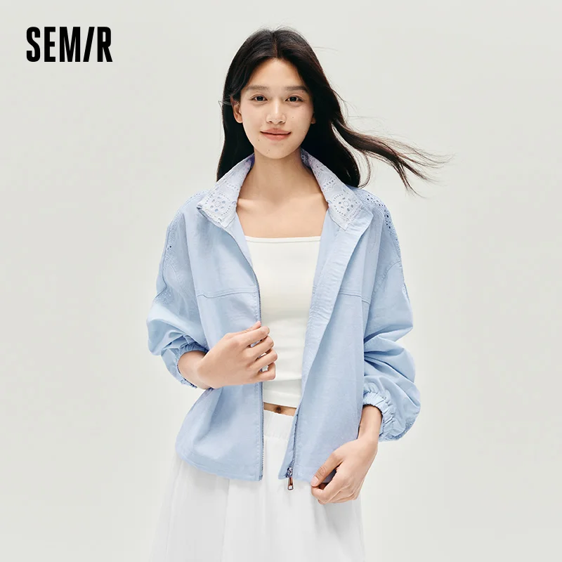 Фото Женская осенняя куртка Semir, короткая длина, кружевная свободная куртка с рукавами «летучая мышь», хлопково-льняная куртка с воротником-стойкой, новинка 2025 года, милая верхняя куртка №2