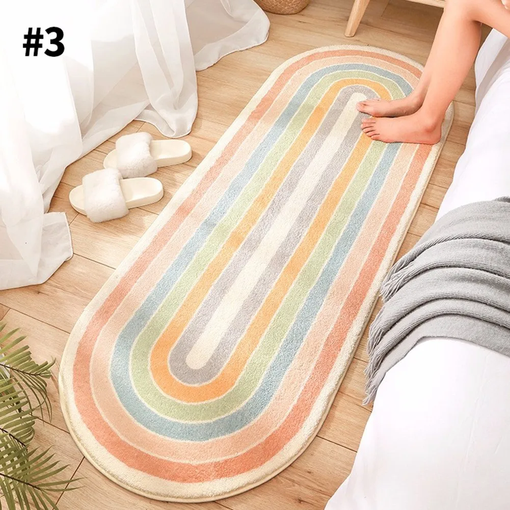 

1pcModern Oval Geometric Bedside Furry Rug Bedroom Long Foot Carpet Children's Play Mats Non-Slip Absorbent Bath Mat Home Decor