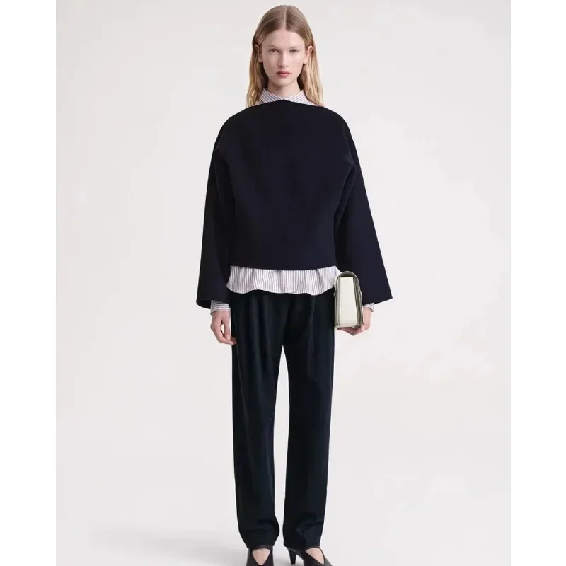 TT @ LUXURY шерстяной однотонный пуловер с вырезом лодочка и длинными рукавами