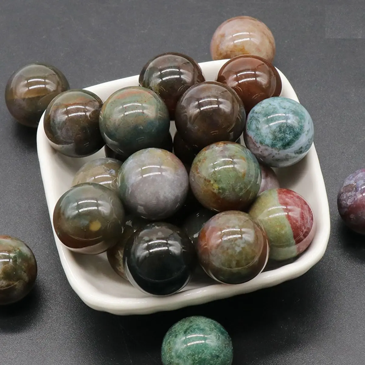 

16PCS 20MM Indian Agate Stress Relief Spheres & Balls Polished Meditation Balancing Home Decoration Crystal Beads