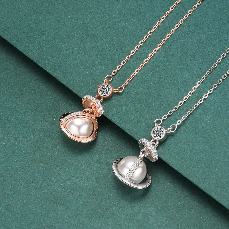 

s925 Silver Simple Saturn Pearl Necklace Women Fashion Diamond Boutique Jewelry High Quality Pendant Necklace