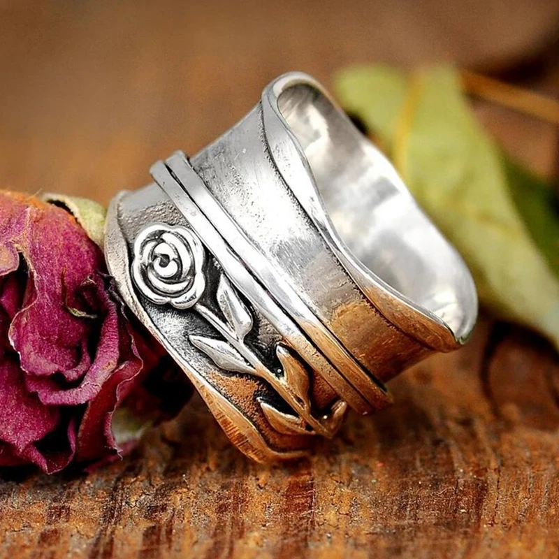 

Винтажные серебряные кольца на палец в форме цветка розы для женщин, индивидуальные кольца, ювелирные изделия для банквечерние