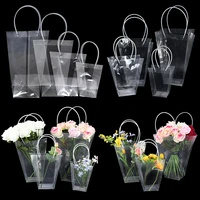 4 sizes transparent tote bag flower bouquet gift packaging portable handle bag wedding birthday valentines day florist supplies