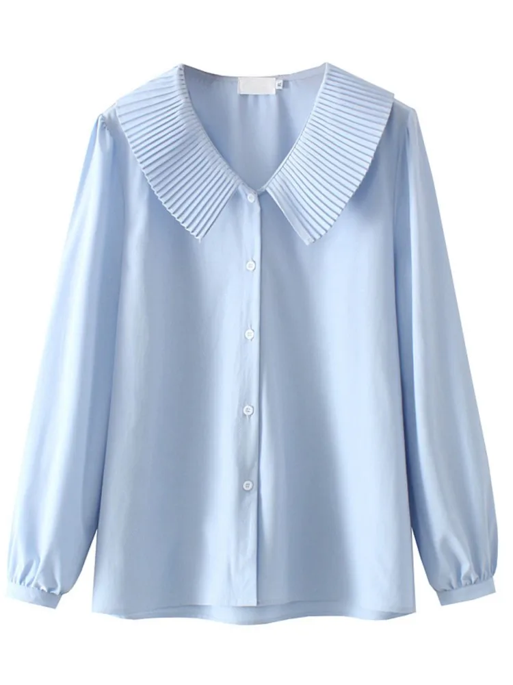 

Plus Size Shirt Women's Clothing 2022 Spring Fashion Simple Pleated Collar Blouses With Long Sleeves Tops