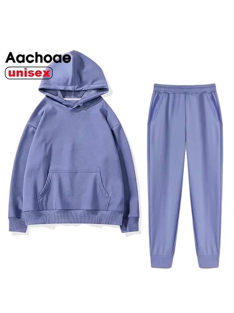

Aachoae 2022 Women Unisex Couple Fleece 100% Cotton Suits 2 Pieces Sets Casual Tracksuit Hoodies Sweatshirt Pants