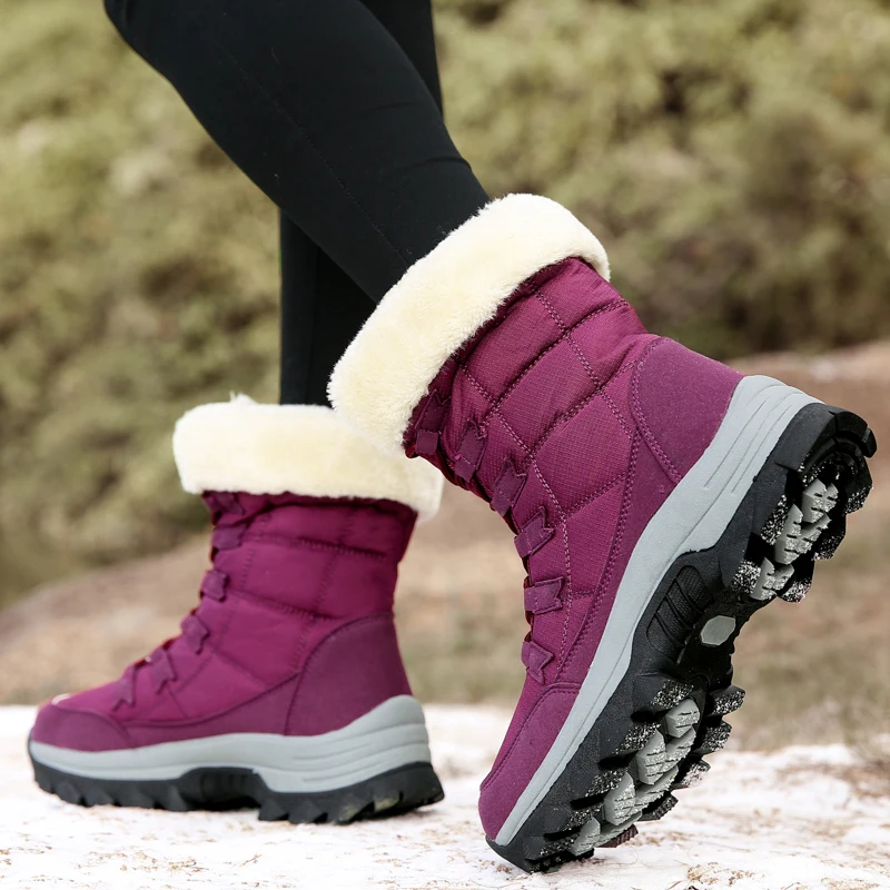 Winter Women Water Proof Boots Keep Warm Mid-Calf Snow Boots Women Lace-up Comfortable Thicken Boots