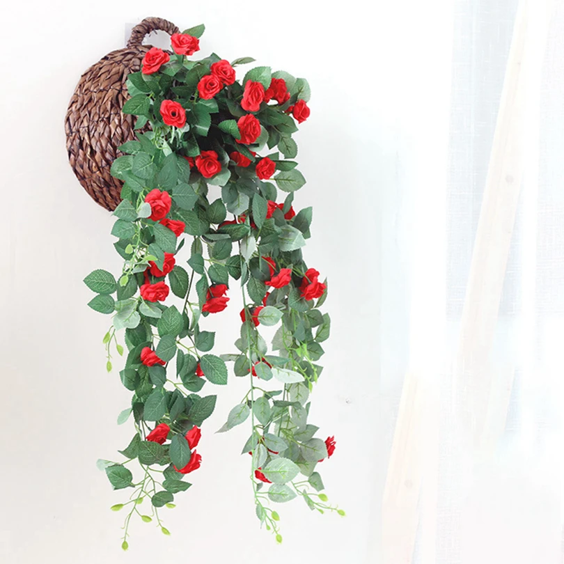 

Artificial Flowers Basket Wall Roses Pink Vine Christmas Decorations Home Silk Leaf Rattan Wedding Scenery Garden Fence Autumn