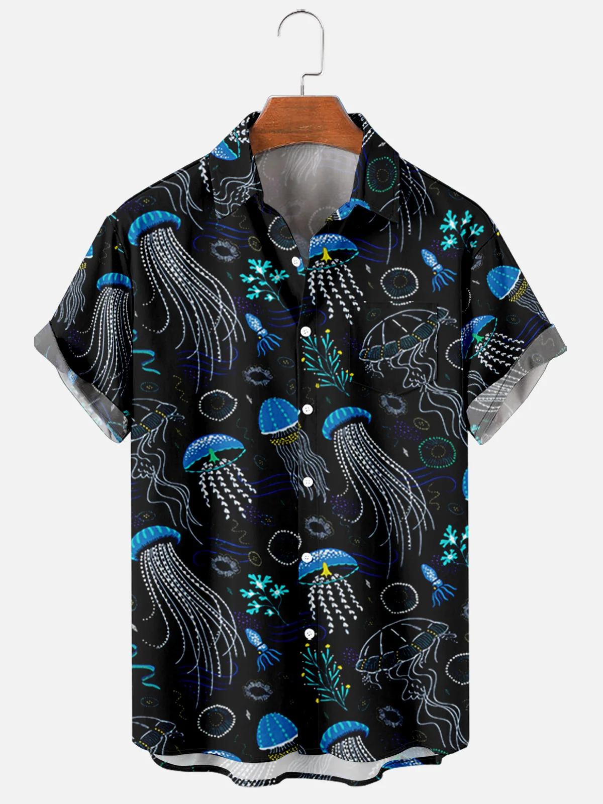

Hawaiian Style Pocket Shirts Men Women Oversized Leaves Painting Beach Shirts Casual 3D Print