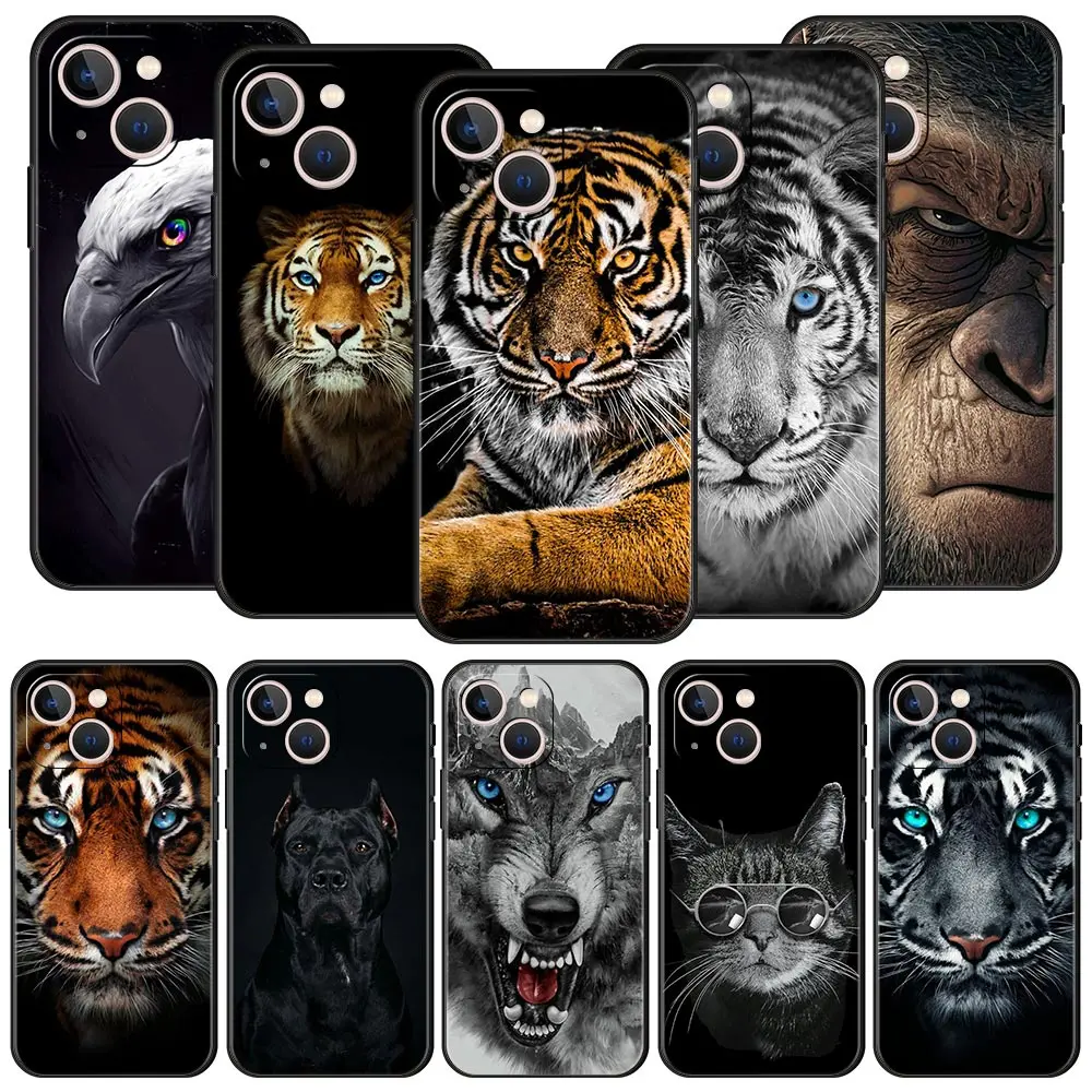 

Lion Tiger king Phone Case For Apple iPhone 11 14 Pro MAX 12 13 Mini 7 8 Plus X XR XS MAX SE Silicone Black Cover Luxury Funda