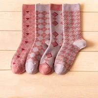 4pairslot japanese pink series cotton socks women comfortable breathable double needle knitted socks