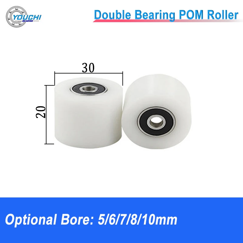 

4pcs 5/6/7/8/10 Bore 30mm Diameter Polyformaldeh Double Bearing Roller POM Hard Surface Wheel Driven Pulley Mute Guide Wheel