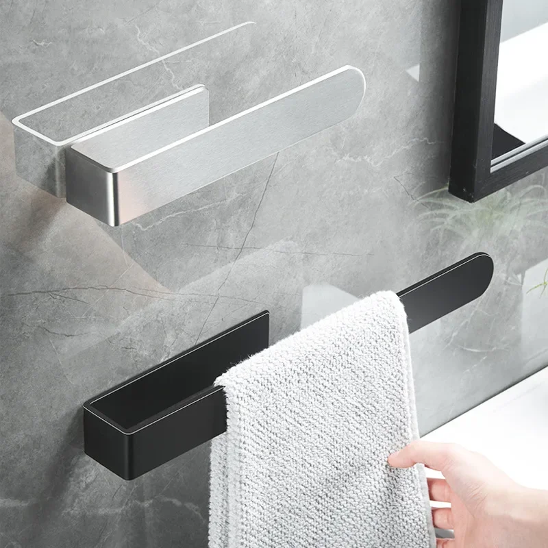 

Self-Adhesive Towel Holder Bathroom Towels Rack Without Drilling Stainless Steel Bath Towel Hanger Wall Shelf Bathroom Organizer