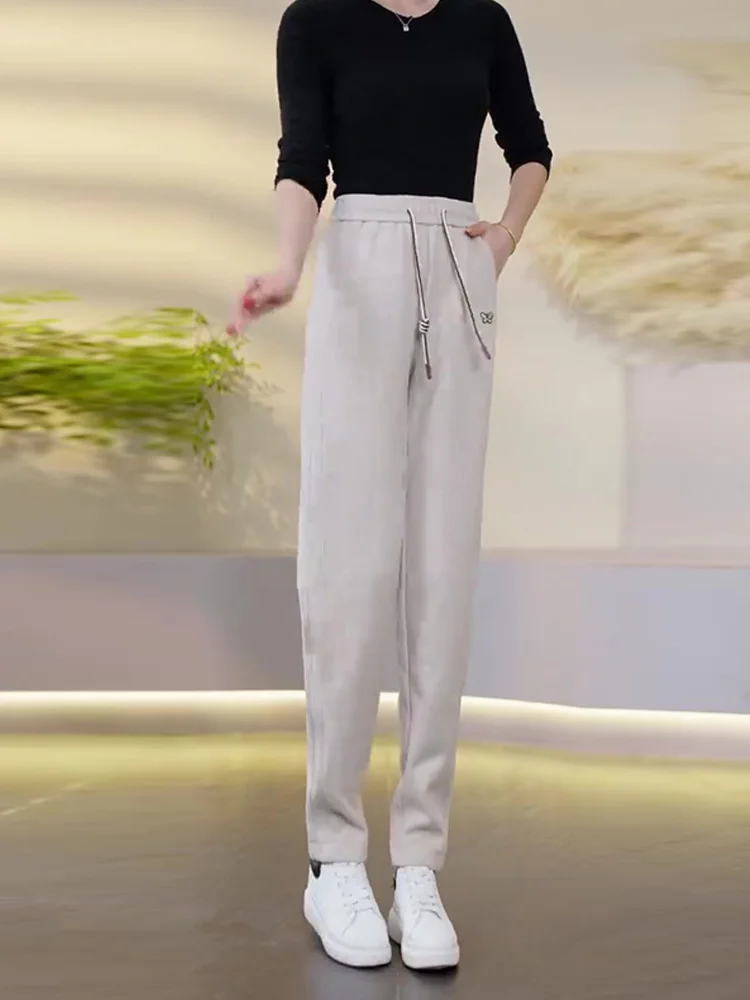 Спортивные штаны больших размеров женские осенне-зимние 2024 новые маленькие