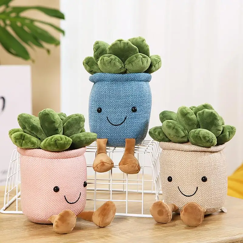 

Creative Succulent Plush Toy Plant Smiley Succulent Plush Toy Succulent Potted Shape Green Plant Ornament Lovely Rag Doll