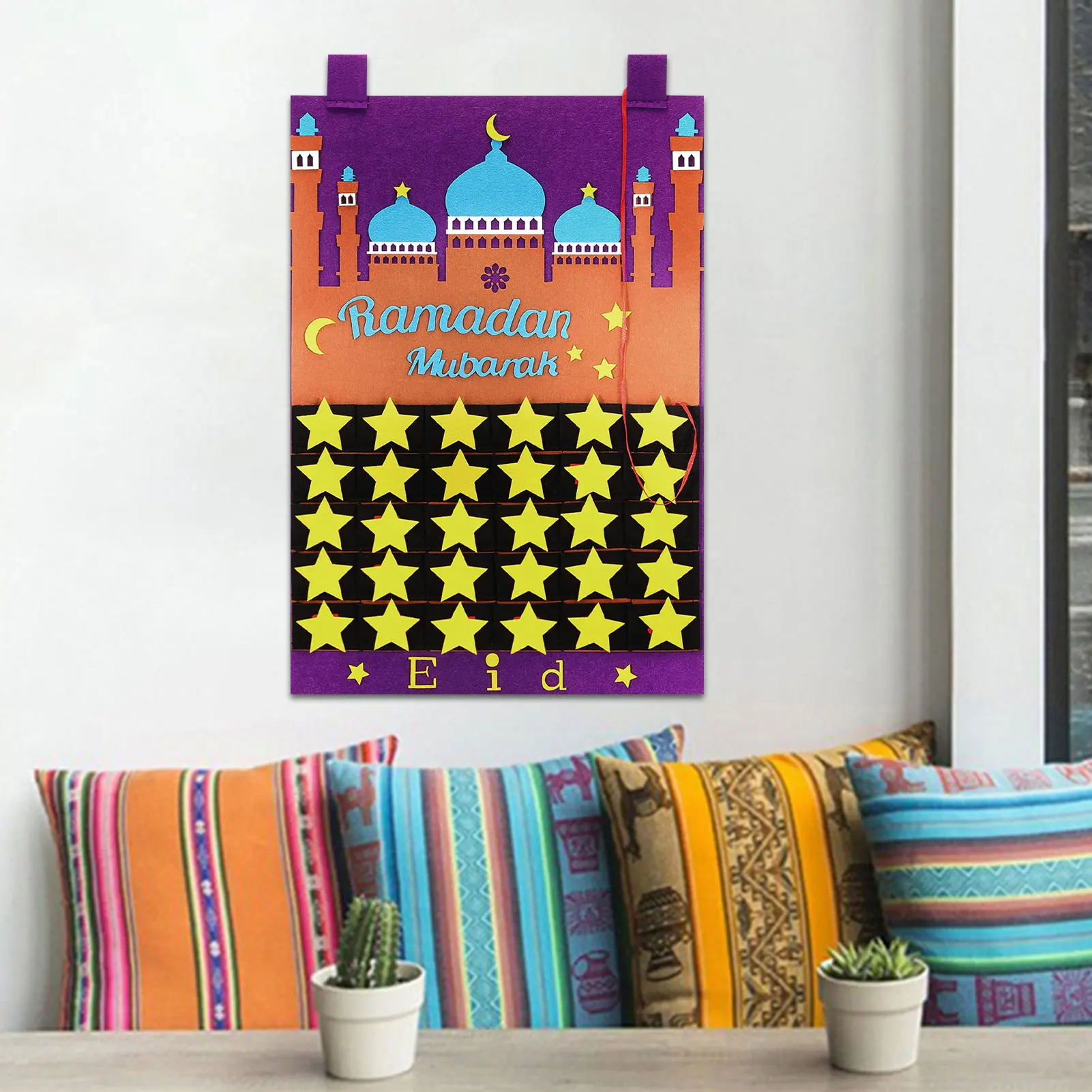 

Ramadan Calendar Decoration Eid Al Fitr Hangings Felt Calendar Dreamy Mubarak Calendar For Kids With Movable Stars Holiday Home