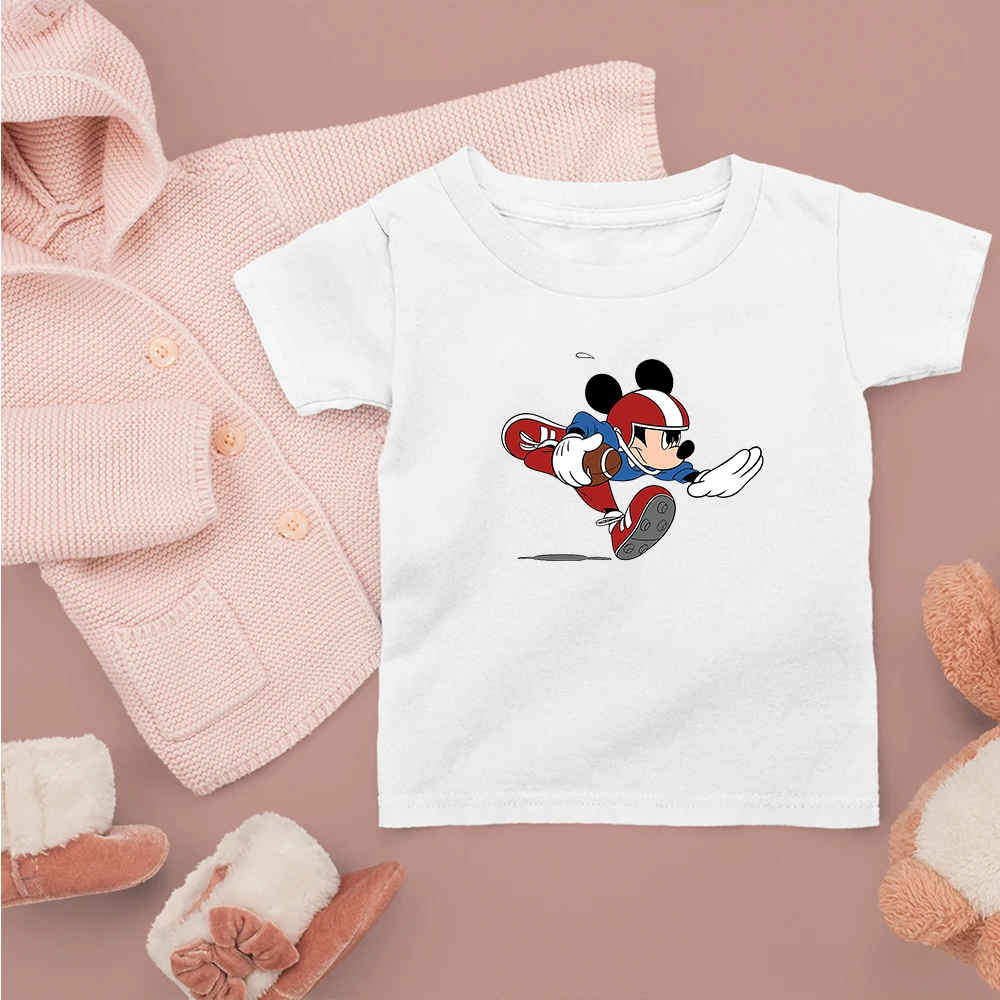 

Disney Brand Mickey Mouse Creative Pattern Kids T-Shirt White Round Neck Short Sleeve Style Loose Fashion Girls Clothes Harajuku