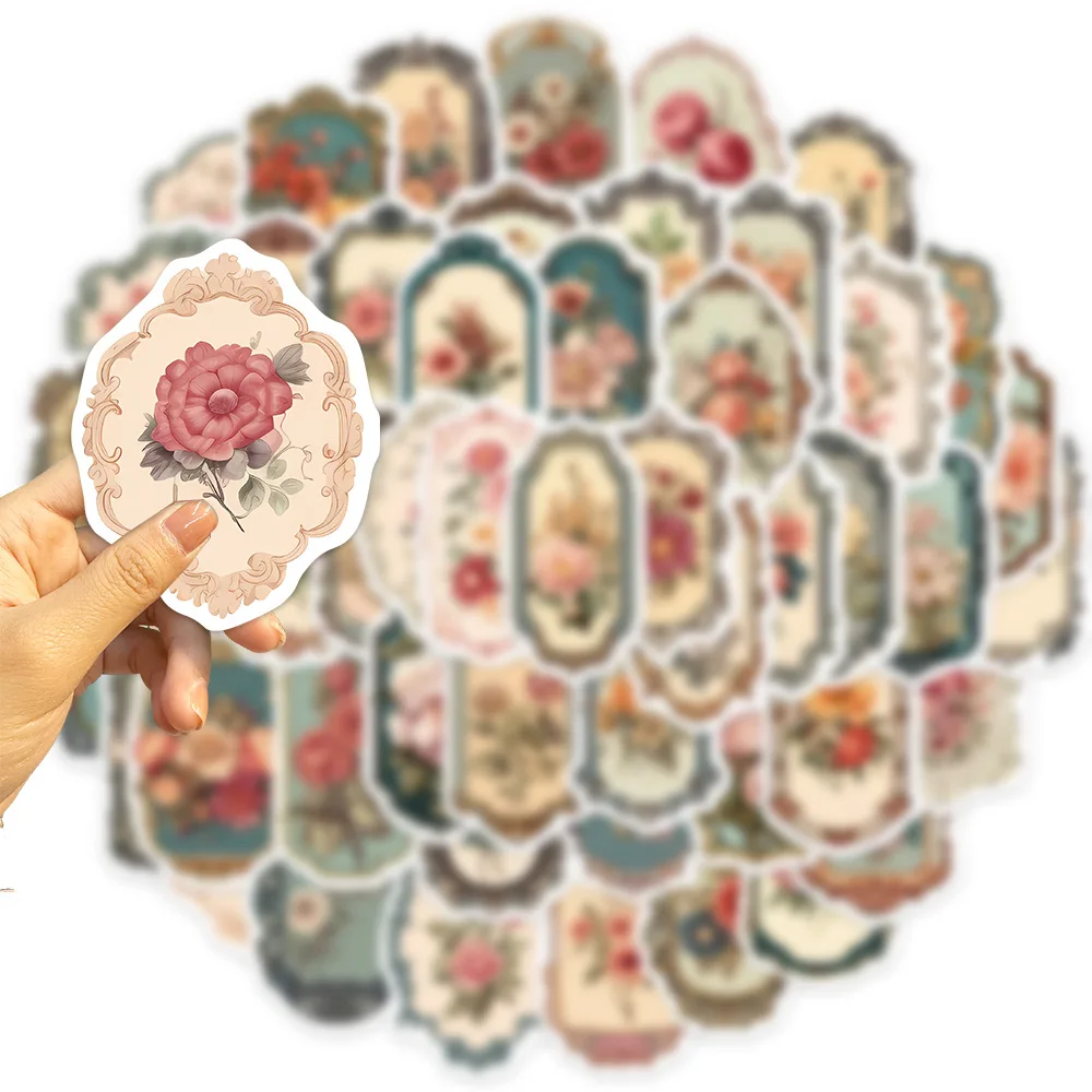 

50pcs Retro Vitange Flower Mirror Graffiti Material Sticker Aesthetic Laptop Phone Suitcase Scrapbook Album Flower Sticker Decal