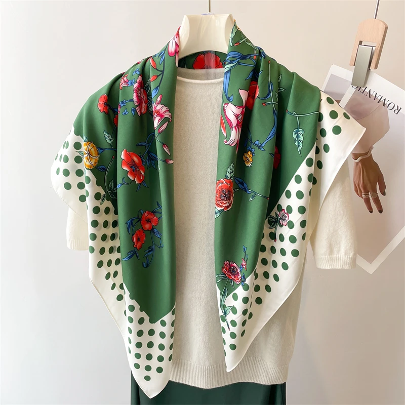 

Fashion Twill Silk 90cm Square Scarf for Women Design Floral Print Headband Hijab Bandana Lady Shawl Wraps Neckercheif Foulard