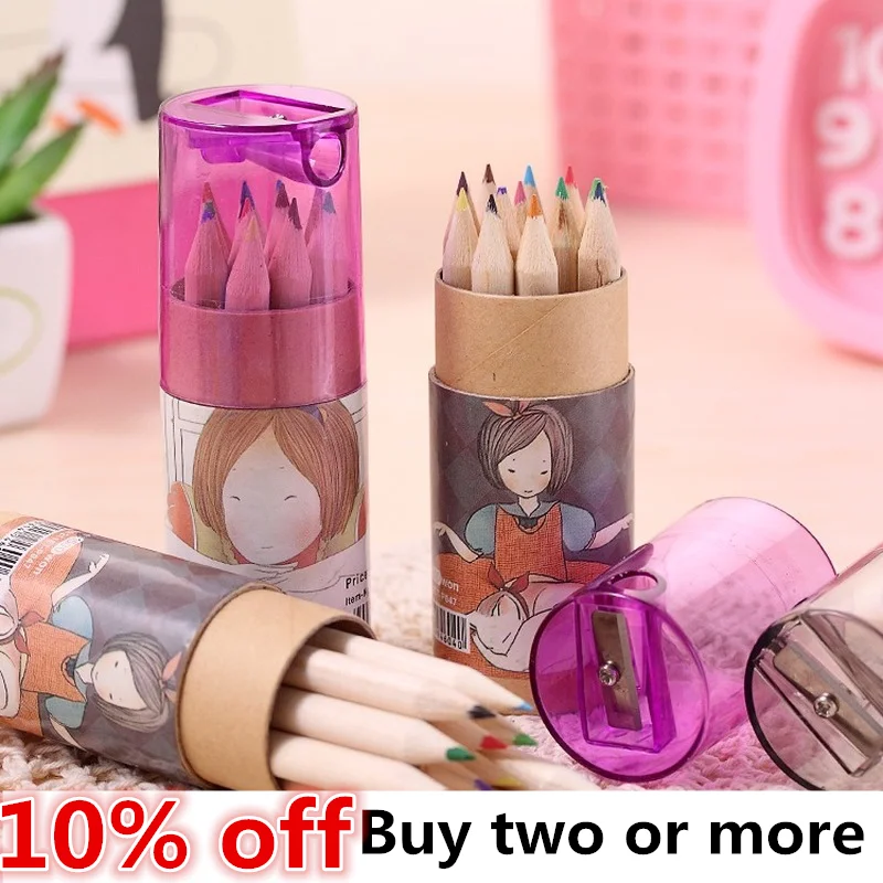 

Exquisite Barreled 12 Color Pencils Set for Girls Kawaii Stationery Oily Drawing Colored Pencils for Kids Painting Art Supplies