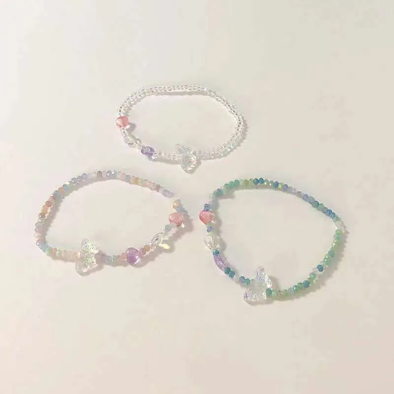 

Japan And South Korea New Butterfly Bracelet Ins Wind Color Beads Crystal Temperament Love Bracelet